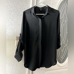 EUC Ladies M Sheer Black Mossimo Button Up Dress Shirt